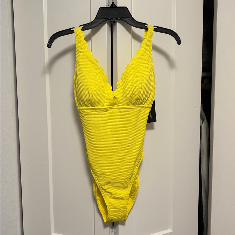 NWT [kate spade] Scalloped Plunge One Piece Swimsuit Cadmium Yellow Women’s XS - Picture 4 of 10